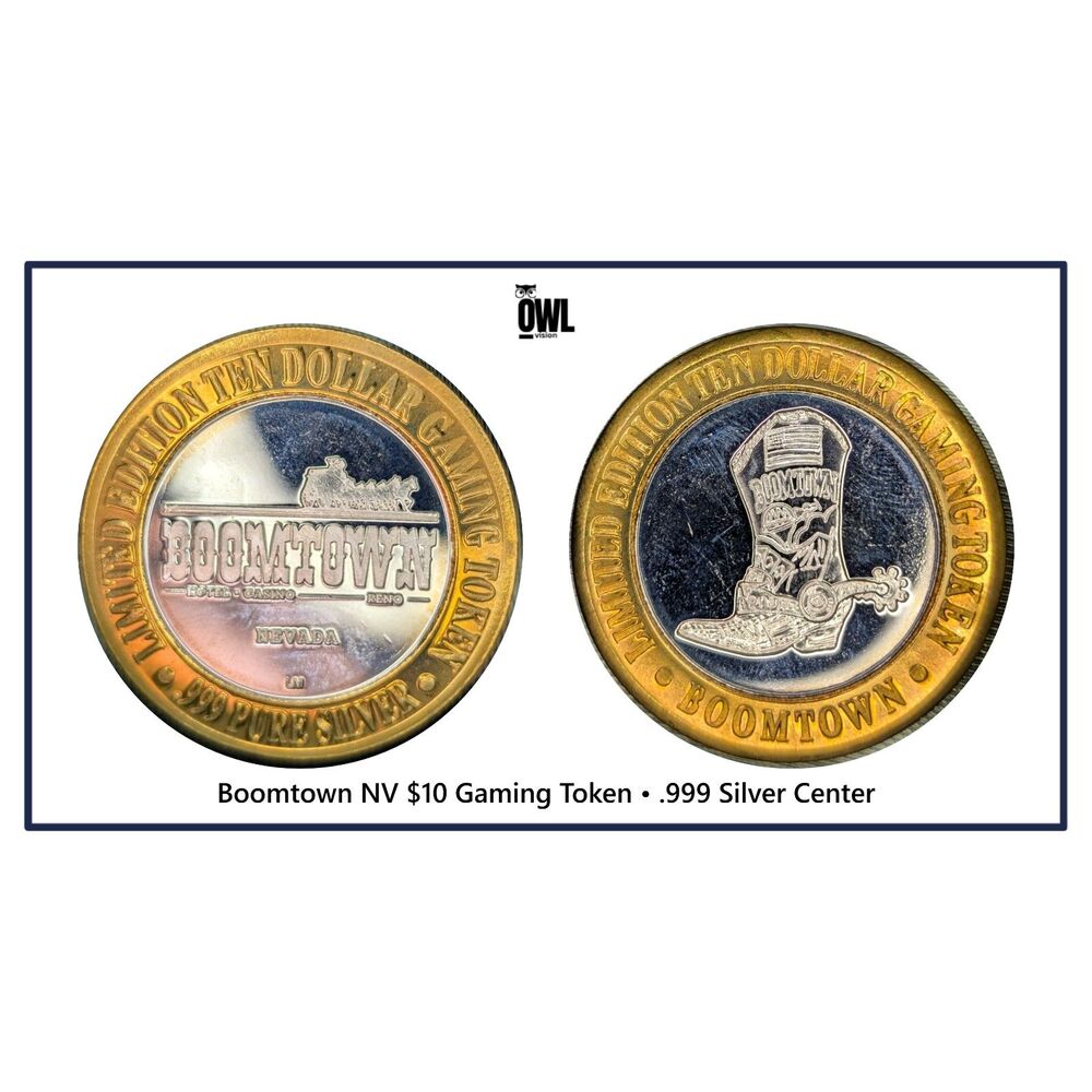 Boomtown Reno $10 Silver Token • .999 Center • Gaming & Casino Collectible